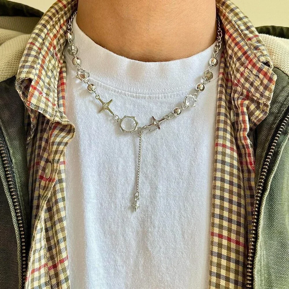 chrome crystal orb pendant choker necklace